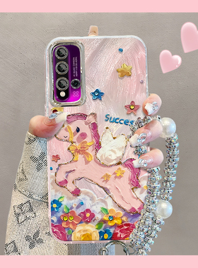 适用华为nova5手机壳油画小马6se网红爆款7Pro高级感女8/9保护套nova10全包防摔11带手链12镜头膜13支架壳14