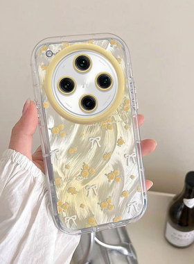 适用oppofindX8手机壳x7ultra新款黄色花朵女ox6pro高级感x5pro可爱x3防摔液态硅胶透明创意小众全包保护套女