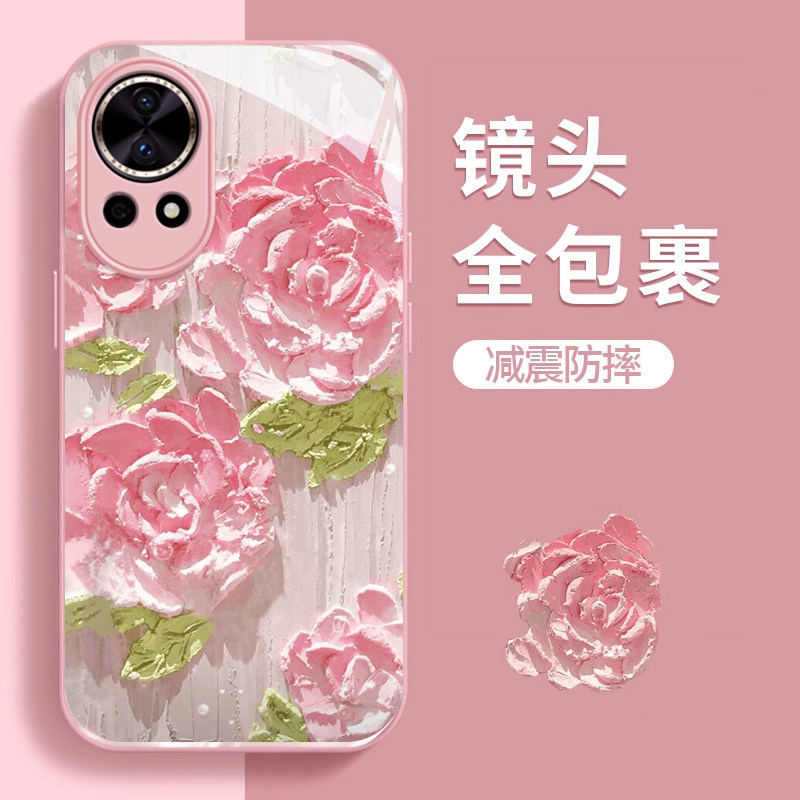 适用华为nova12pro手机壳新款油画玫瑰花huaweinova11全包10se覆古9防摔8硅胶7液态6外壳5小清新4保护套女
