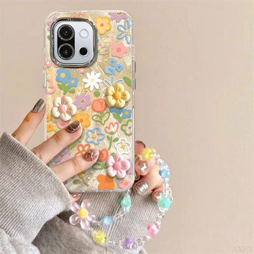 涂鸦花朵适用一加13T手机壳1+12/11女新款OnePlus高级感全包防摔ACE5Pro带手链Ace3V镜头膜ace2时尚爆款外壳