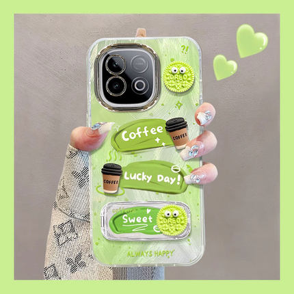 适用iQOOZ10turbo手机保护壳咖啡煤球z10turboPro个性创意公仔z9x全包防摔z8x女新款高级感z7镜面支架z5不会