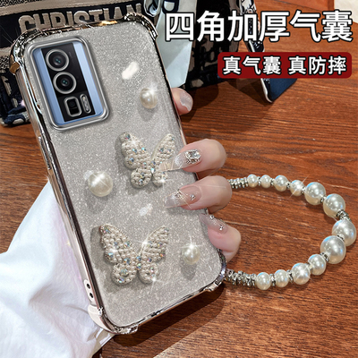 适用红米K60手机壳K70e珍珠蝴蝶结K80Pro电镀四角防摔K50至尊版K40全包透明K30新款少女心radmi小米k60保护套