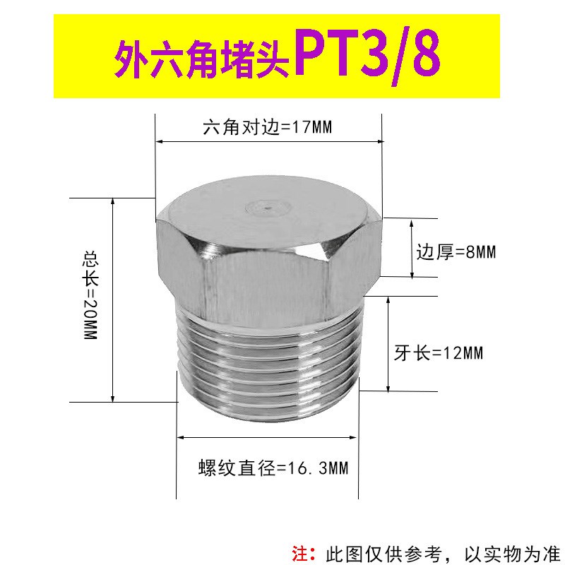 304不锈钢外六角堵头316油塞堵头闷头英制RC1/81/4 3/8ZG1/2