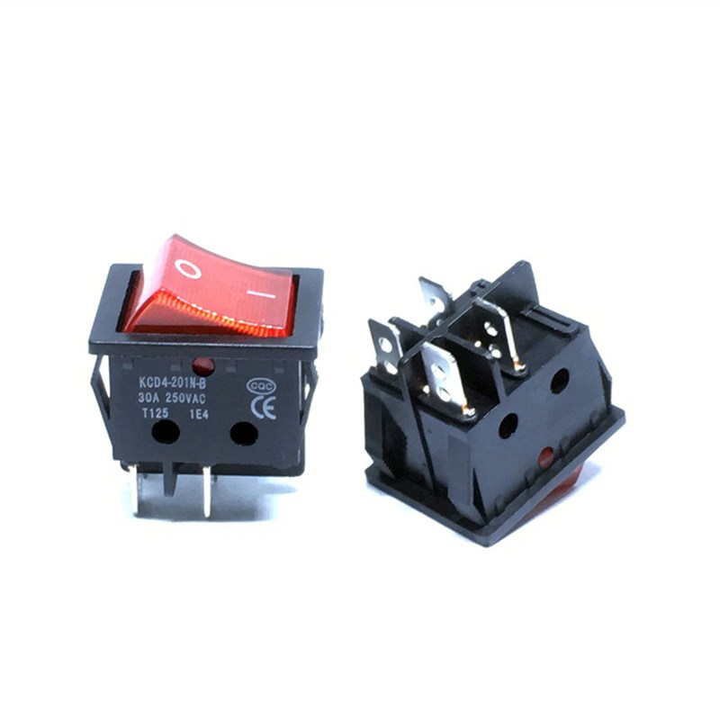 船形翘板银触点电源按钮按键带灯开关KCD4红绿4脚6脚2档 30A250V