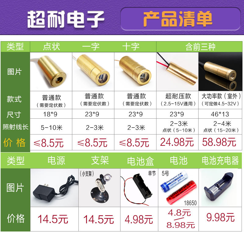 3V十字激光头 650nM 5mW管模组水平定位灯一字点状器 红光正品