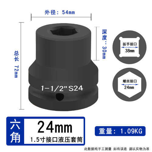 德鹿1.5寸1寸半液压扳手加长套筒38方1-1/2风电六角加厚五星75850