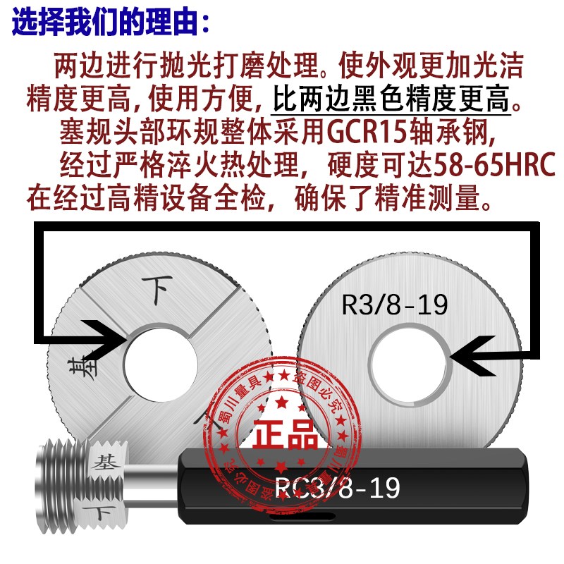 RC1/4塞规 螺纹环规1/4 3/8R1/2RP英制55度锥管螺纹规G1/4塞规BSP