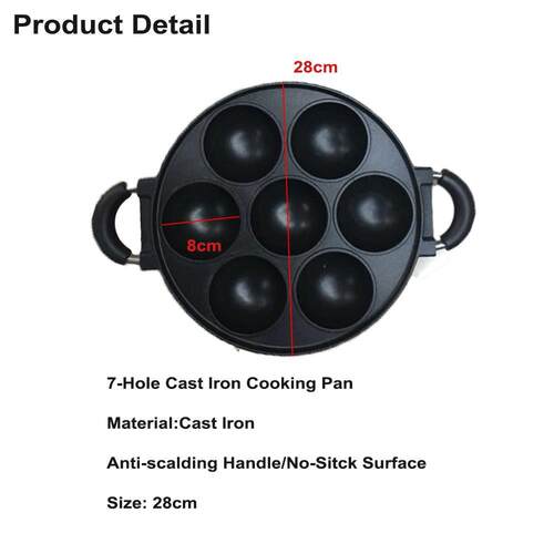 好货7-Holes Cake Cooking Pan Cast Iron Omelette Pan Non-stic
