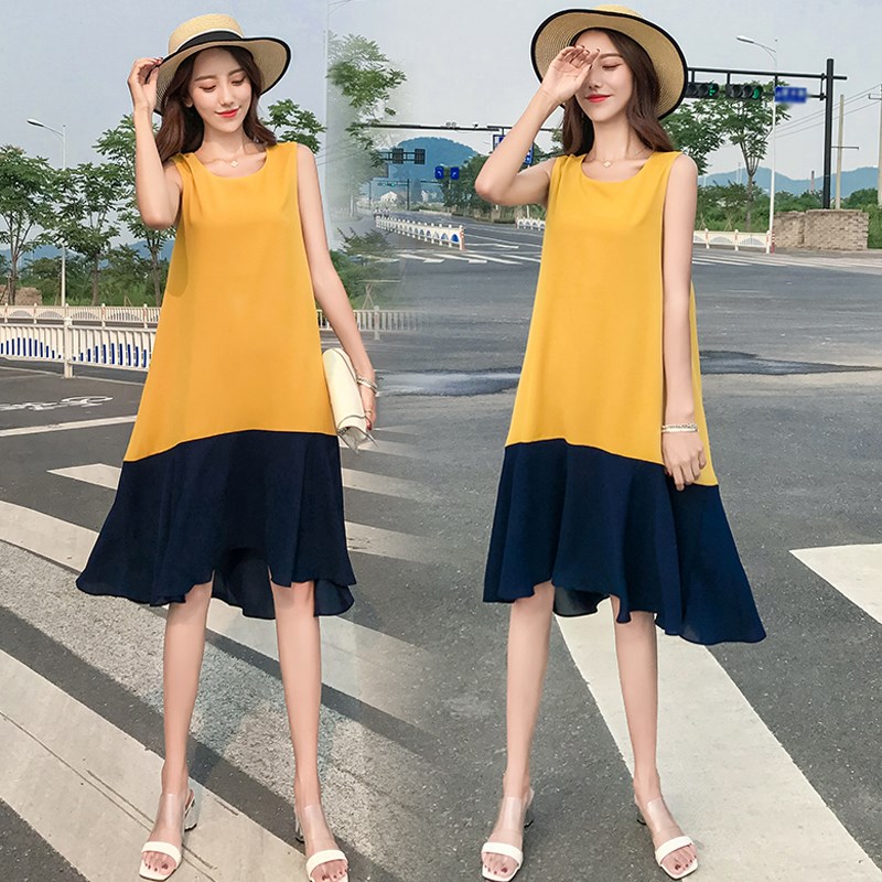 好货孕妇夏装连衣裙2025新款韩版长款孕妇裙子时尚无袖撞色拼接辣