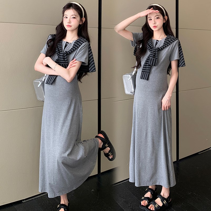 好货孕妇夏装连衣裙时尚款潮妈孕妇装显瘦长裙宽松简约休闲怀孕期