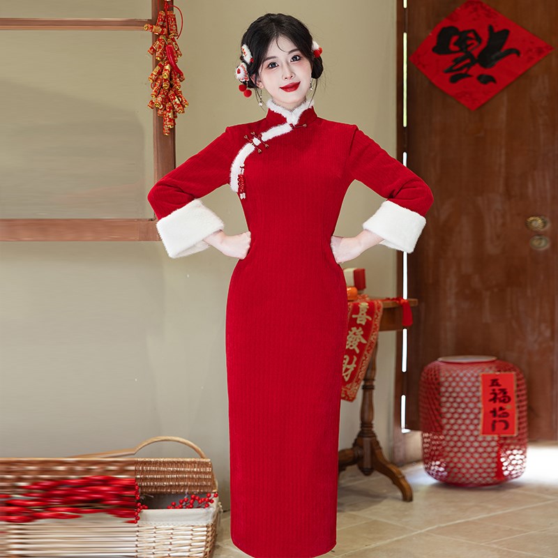 好货红色旗袍拜年服2025新款过年小袄大人加绒加厚外嫁女回娘家服