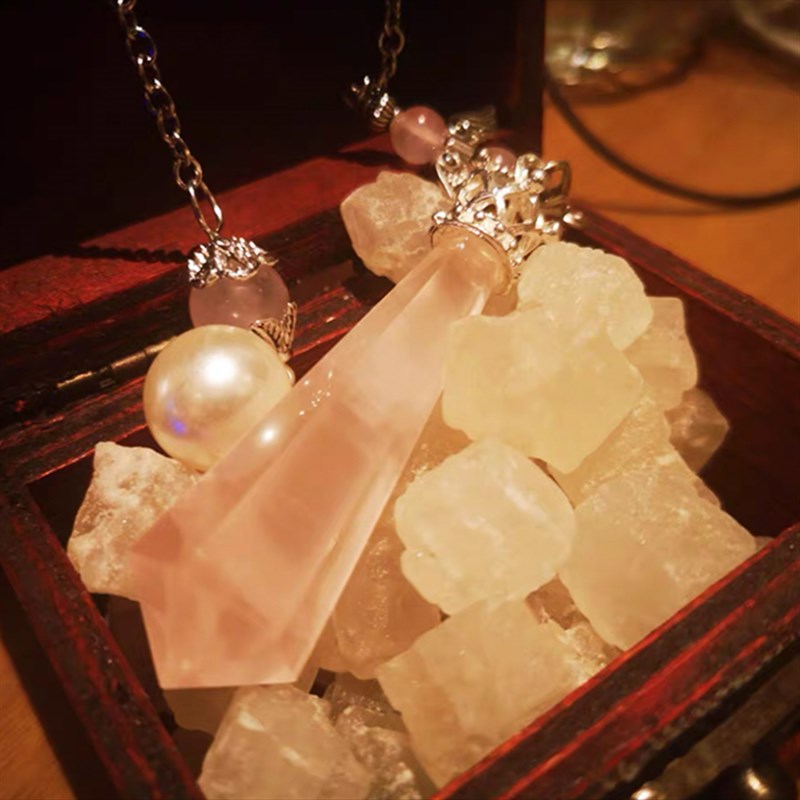 鱼籽铺天然水晶项链摆子吊坠入门套装白紫粉茶黄水晶黑曜石送教程
