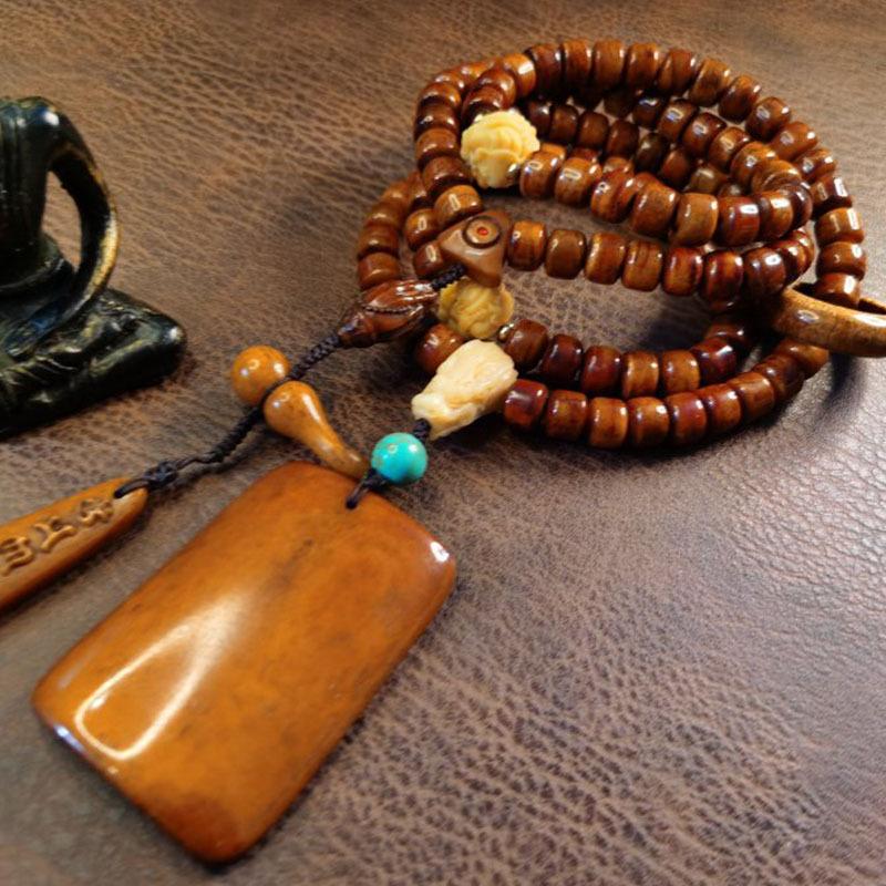 108颗佛珠手链骨心经手串项链西藏男女吊坠桶珠挂件天然老纹藏式