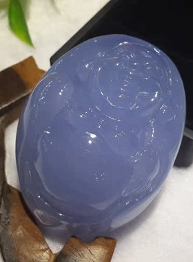 天然5A级翡翠色紫罗兰冰种弥勒笑佛手玩手把摆件 招财转运男女款