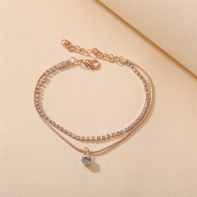Double layer diamond inlaid snake bone Anklet 镶钻蛇骨脚链