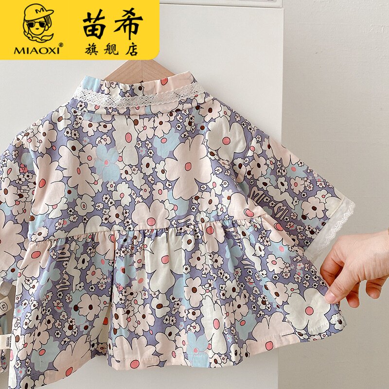 极速女宝宝日系家居服套装夏季1-2岁婴儿碎花和服两件套宽松6-10