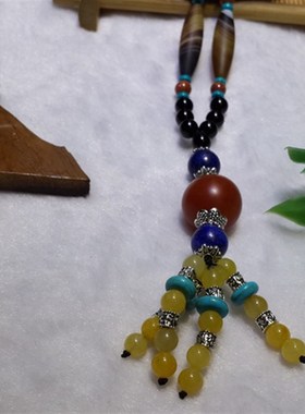 衣链带磨砂缠丝玉髓项链黄翡吊坠镶纯银挂件佛珠招财转运时尚女