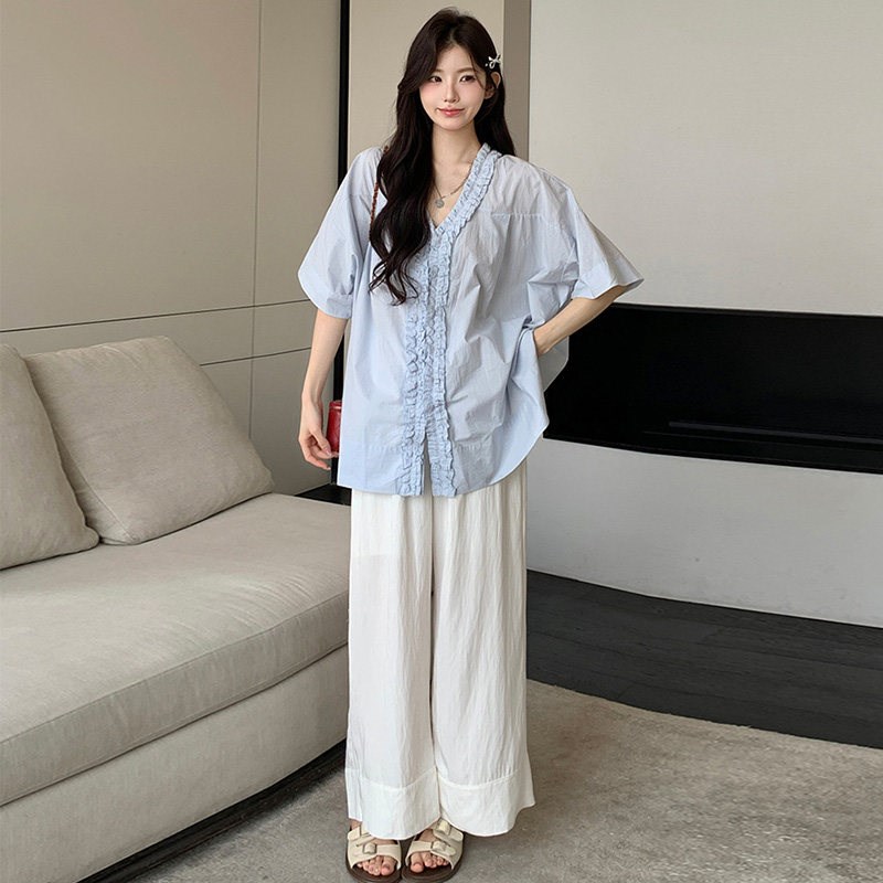 好货孕妇时尚套装夏季新款网红潮妈孕妇装宽松衬衫休闲裤怀孕期两