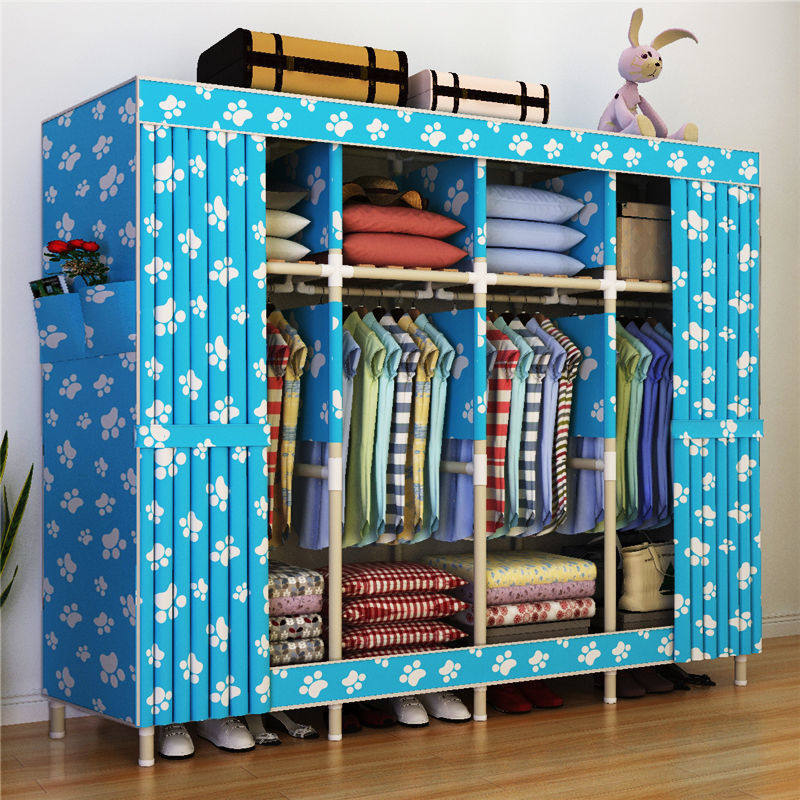 极速简易衣柜布衣柜实木加粗加固牛津布衣橱组装双人收纳层架置物