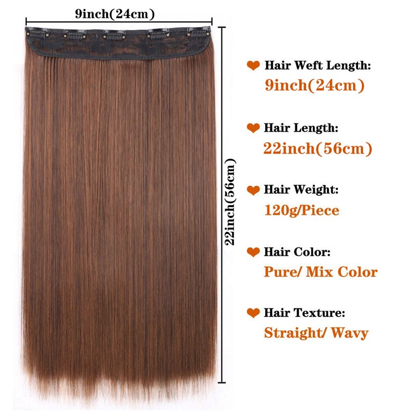 Long Straight Wavy 5 Clips Hair Extensions Synthetic Clip On