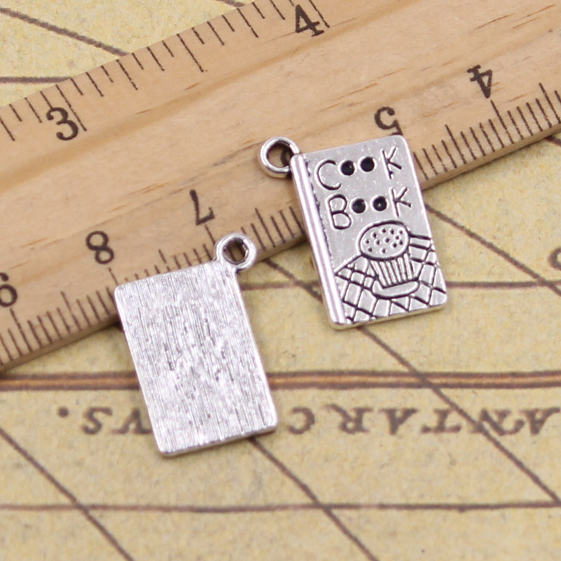 古银色DIY吊坠 饰品配件 书cook book 17x11mm 30个 Y11656