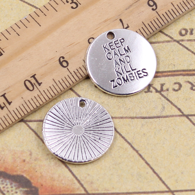 古银色DIY吊坠 饰品配件 字牌kill zombiles 19mm 20个 Y12187