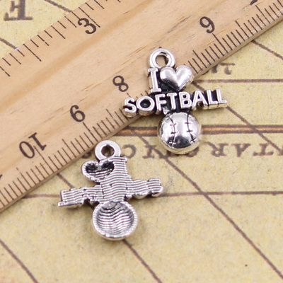 古银色DIY吊坠 饰品配件 I love softball 21x19mm 30个 Y11748