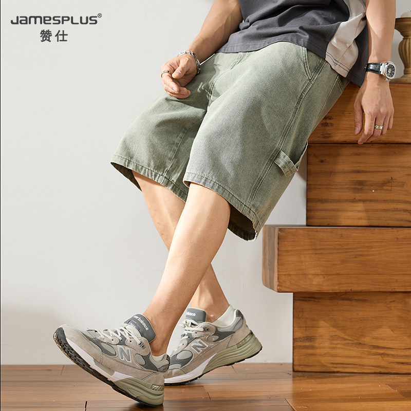 赞仕美式复古工装牛仔短裤夏季新款宽松直筒阔腿五分裤休闲中裤