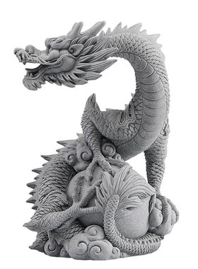 龙摆件鱼缸福瑞祥龙石头玄关茶z桌办公室造景装青砂石饰摆件中式