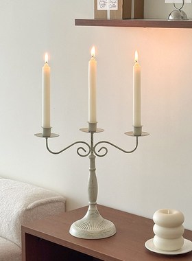 覆古欧式铁艺多头烛台客厅餐桌氛围感长蜡烛装饰桌面Y摆件拍照道