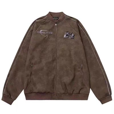 HYDROGEN男装卫衣春秋直筒拉链时尚咖啡色短款外套印花时尚潮