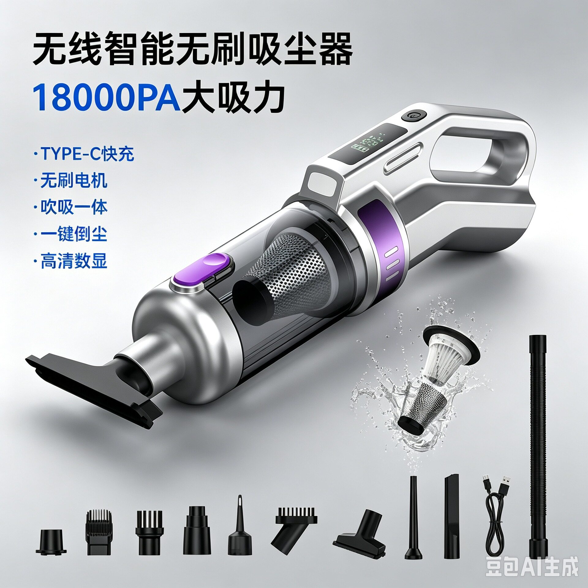 车载数显智能无刷吸尘器手持小型大功率多功能无线家用汽车大吸力