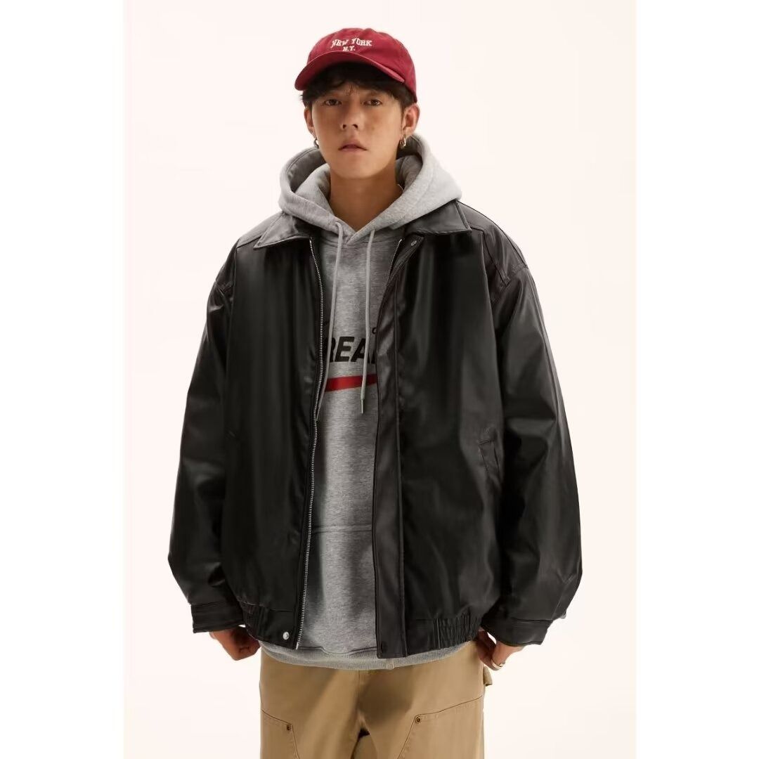 美式复古pu皮衣外套男秋冬棕色男生皮夹秋季男装秋冬皮夹克秋男款