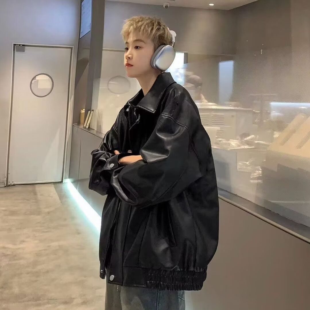 美式复古pu皮衣外套男秋冬棕色男生皮夹秋季男装秋冬皮夹克秋男款