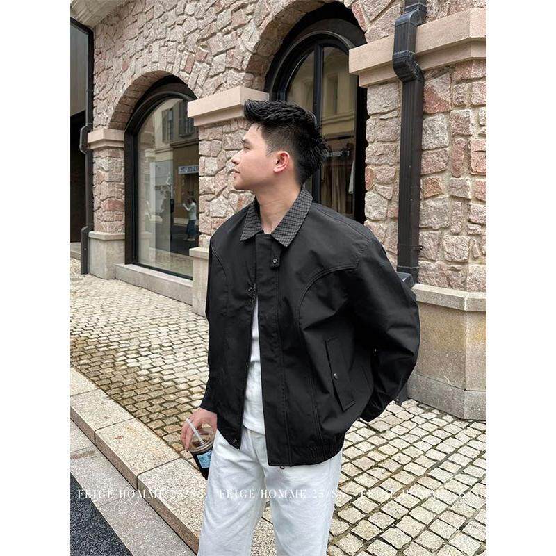 2025新款翻领夹克男士秋季时尚拼接小个子痞帅短款外套休闲男装潮