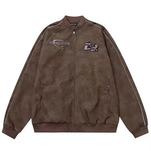 HYDROGEN男装卫衣春秋直筒拉链时尚咖啡色短款外套印花时尚潮