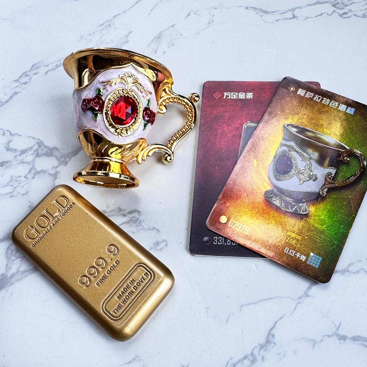三角洲物资周边酒杯万足金条1:1怀表阿萨拉酒杯模型手表金属道具