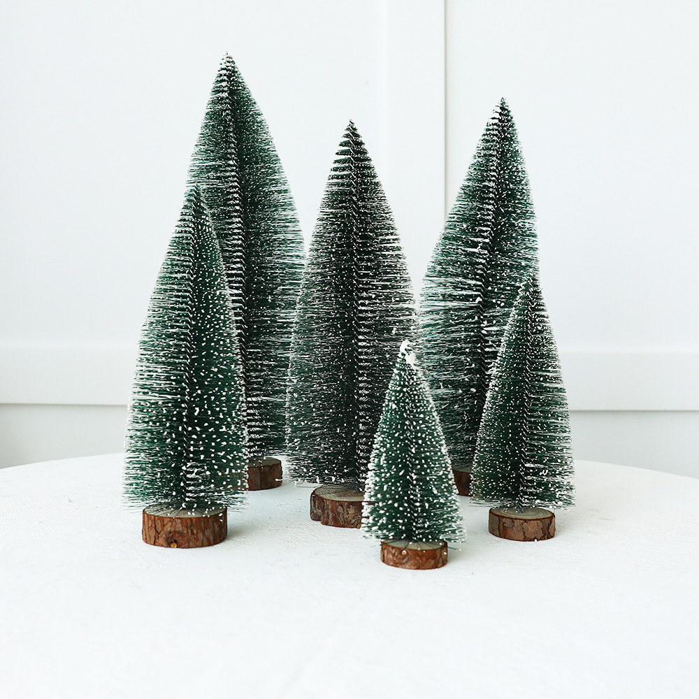 迷你圣诞树桌面摆件松针树圣诞节装饰沾白雪松小圣诞树宝塔树