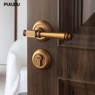 普罗盾法式纯铜房间门锁覆古古铜色卧室静音锁具室内磁吸木门把手
