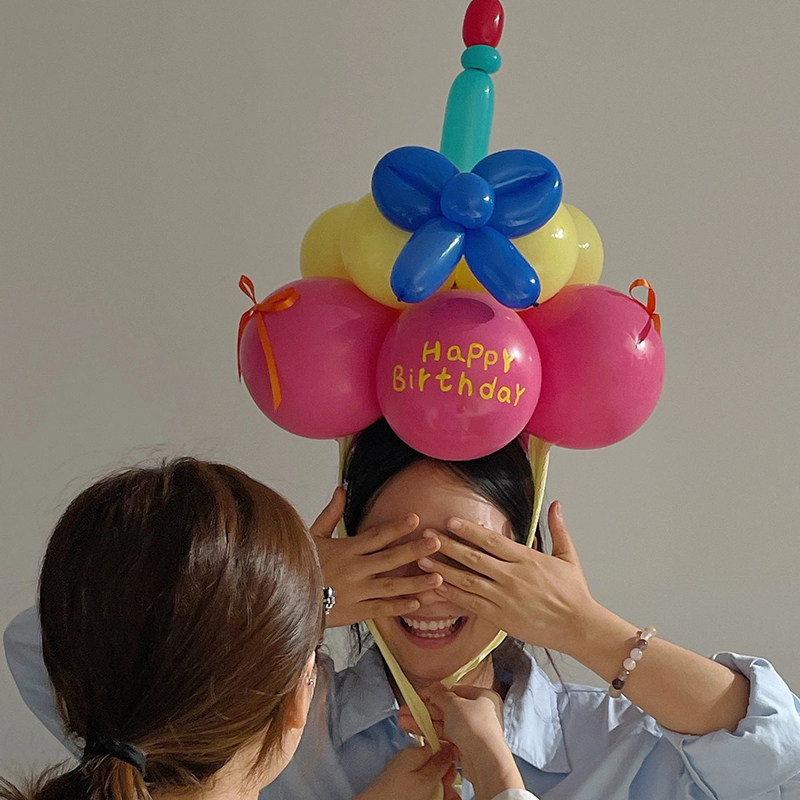 现货气球蛋糕ins生日帽子儿童派对氛围拍照头套男女孩布置装饰材