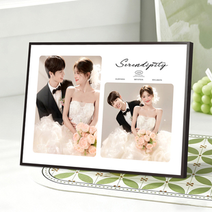 婚纱照铝合金相框摆台两宫格留白定制diy照片打印洗结婚照全家福
