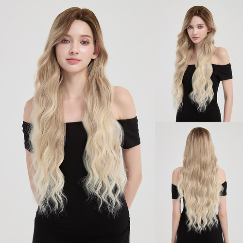 哥特风金色长卷发女士假发渐变染发仿真发丝整顶假发blonde wig