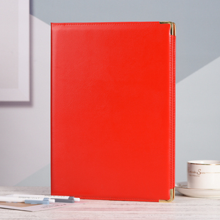 A4合同封皮套红蓝色加厚皮革文件夹企业定制封套高档订做可烫金logo签约本合同夹协议夹朗诵婚庆主持台本外壳