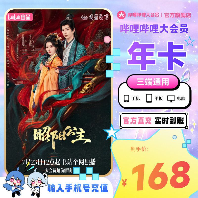 哔哩哔哩大会员年卡12个月卡bilibili大会员年卡直充 昭阳公主图片