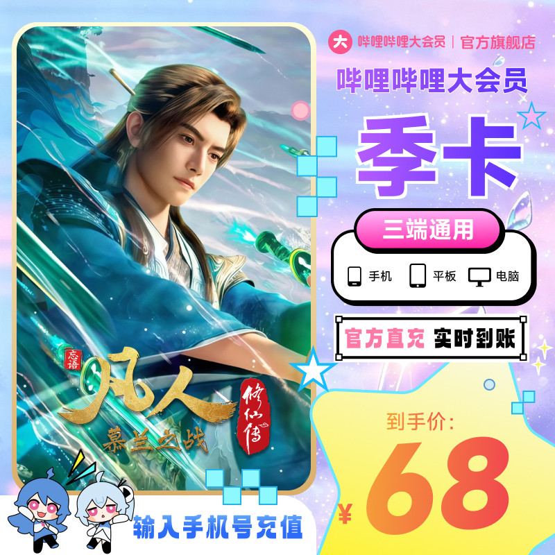 哔哩哔哩大会员季卡3个月 bilibili官方直充三个月 不支持电视图片