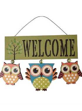 极速Welcome Sign Plaque  Wooden HCanging Plaque Owls Shape S