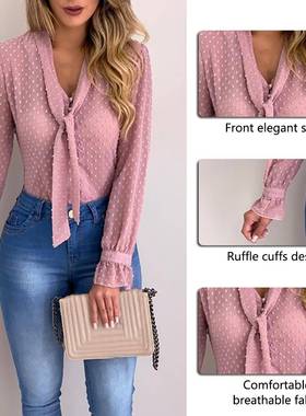 极速Women New Faion Elegant Chiffon BlouseMs Long Sleeve VNe