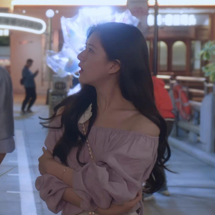 极速偷偷藏不住赵露思桑稚同款穿A搭衣服紫色一字领衬衫女夏季宽