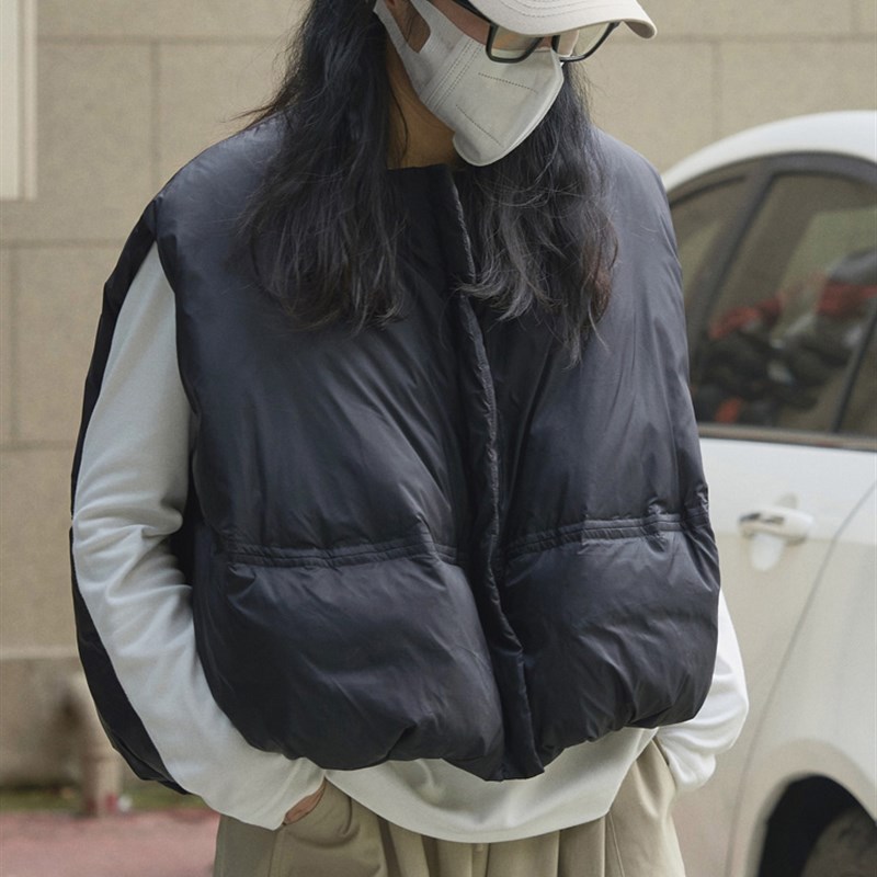 极速日系南瓜面包羽绒马甲女外穿秋冬慵懒风休闲宽松W短款背心无