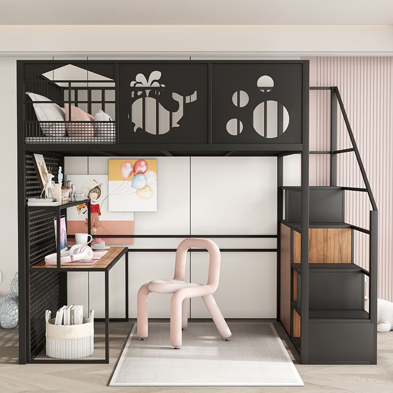 极速铁艺1d.5米床多功能高架床小户型上床下桌楼阁床洞洞板复式二